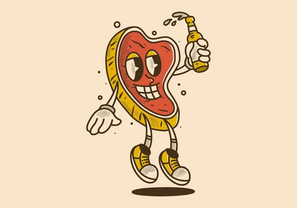 笑脸装啤酒瓶肉的吉祥物特征设计 — 图库矢量图片
