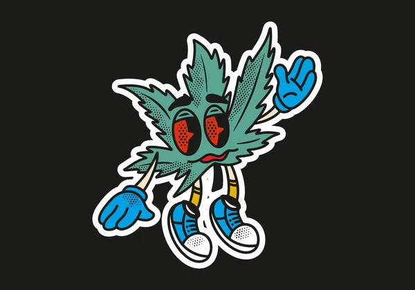 Mascot Character Sticker Design Cannabis Leaf Red Eyes Stoned Face — Stock Vector