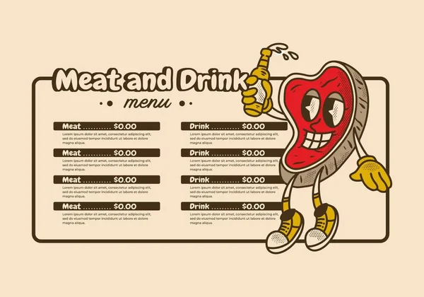 Vintage Flyer Menüdesign Für Einen Fleisch Und Getränkemarkt — Stockvektor