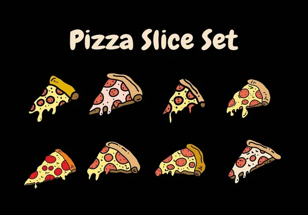 Disegno Mano Disegno Illustrazione Pizza Fetta Collezione Set — Vettoriale Stock