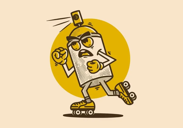 喷漆滚子溜冰鞋的吉祥物特征图解设计 — 图库矢量图片