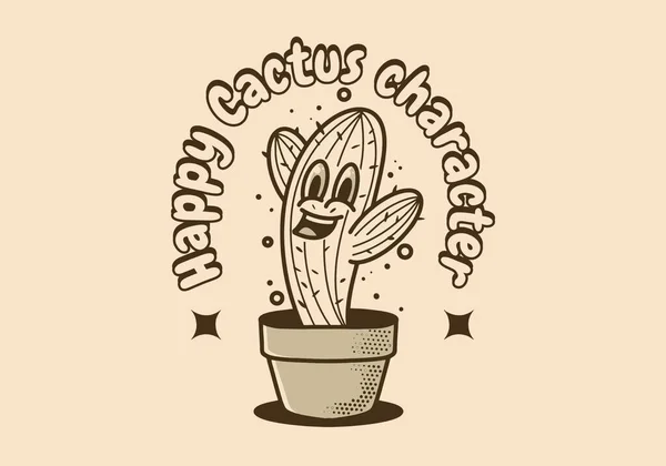 Maskotský Charakter Ilustrační Design Kaktusu Veselou Tváří Hrnci — Stockový vektor