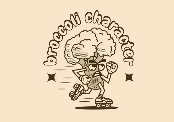 Brokoli Paten Oynarken Maskot Karakteri Çizimi — Stok Vektör