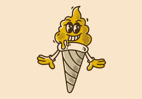 冰淇淋锥形图案古色古香的吉祥物造型设计 — 图库矢量图片