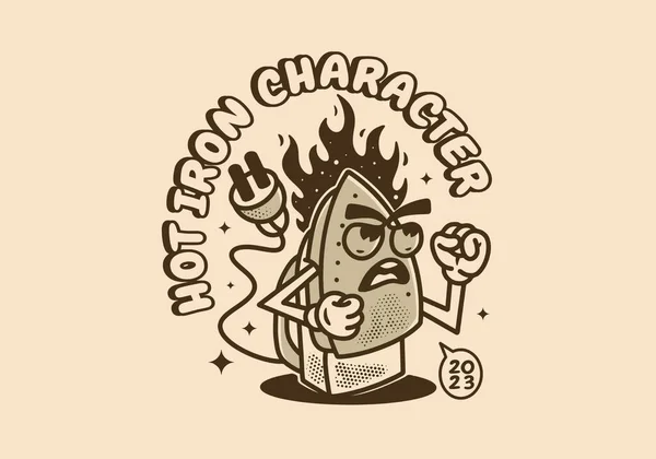 Design Ilustração Personagem Mascote Vintage Ferro Elétrico Com Rosto Irritado — Vetor de Stock