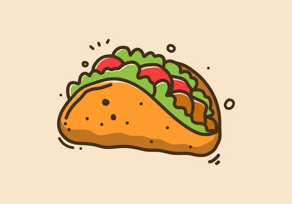 Gambar Tangan Desain Ilustrasi Taco Makanan Meksiko - Stok Vektor