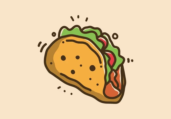 Illustration Dessin Main Design Tacos Alimentaires Mexicains — Image vectorielle