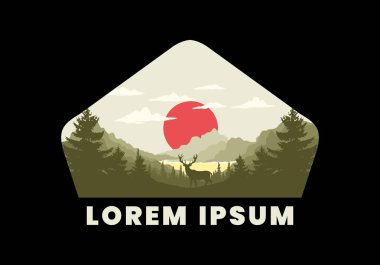 Gölün önünde duran bir geyiğin manzara resmi.