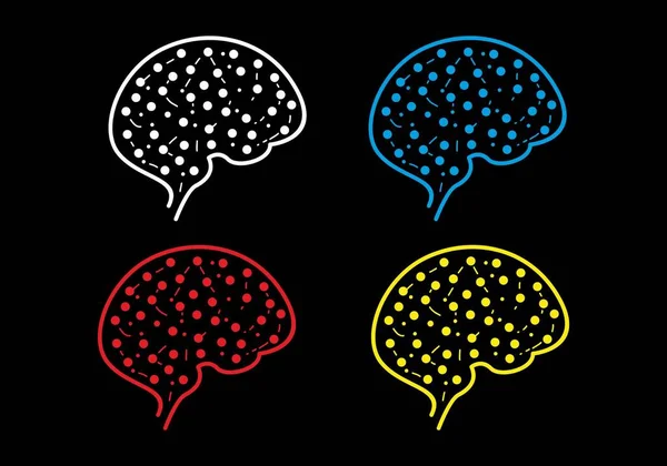 Progettazione Illustrazione Puntini Cerebrali Umani Quattro Colori — Vettoriale Stock