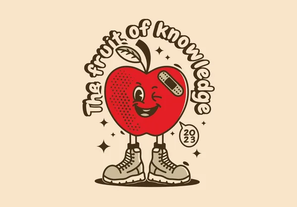 Gülen Yüzlü Çizme Giyen Kırmızı Bir Elmanın Maskot Çizimi — Stok Vektör