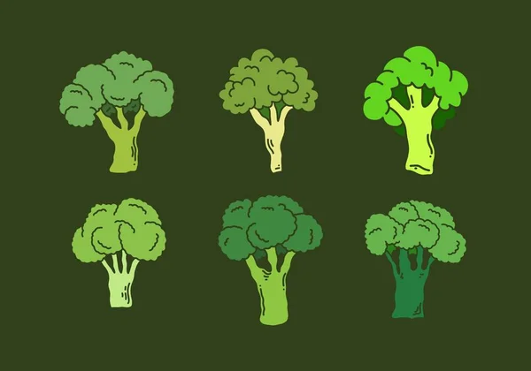 Flat Illustration Design Green Color Broccoli Set — Stock Vector