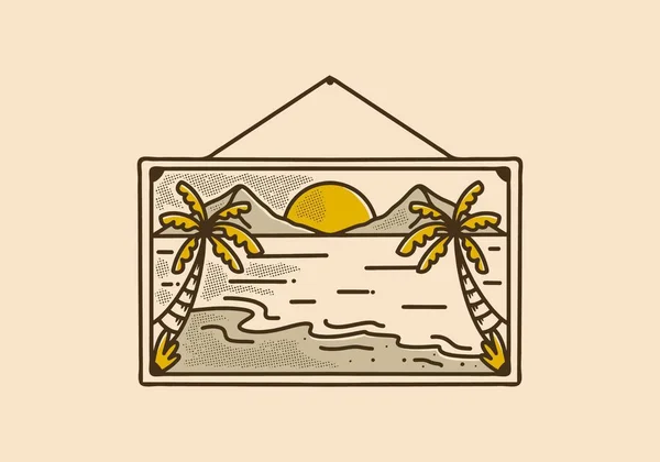 Vintage Monoline Design Beach View Σχήμα Ορθογωνίου — Διανυσματικό Αρχείο
