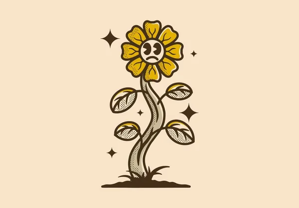 Güneş Çiçeği Bitkisinin Maskotluk Tasarımı Eski Tarz Renkte — Stok Vektör