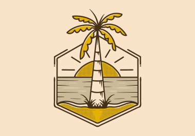 Altıgen şekilli plaj manzarasının klasik çizimi