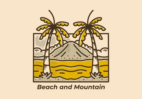 Vintage Mono Line Design Beach View Rectangle Shape — Stock Vector