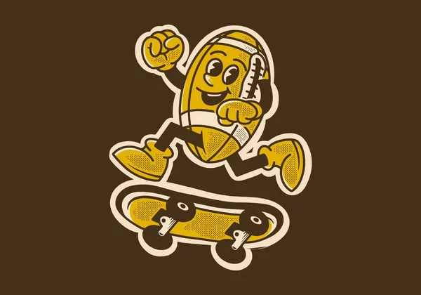 スケートボード上でジャンプアメリカのサッカーボールのヴィンテージマスコットキャラクターデザイン — ストックベクタ