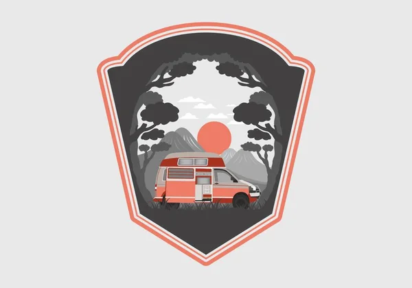 Insigne Illustration Coloré Design Camping Car Dans Nature — Image vectorielle