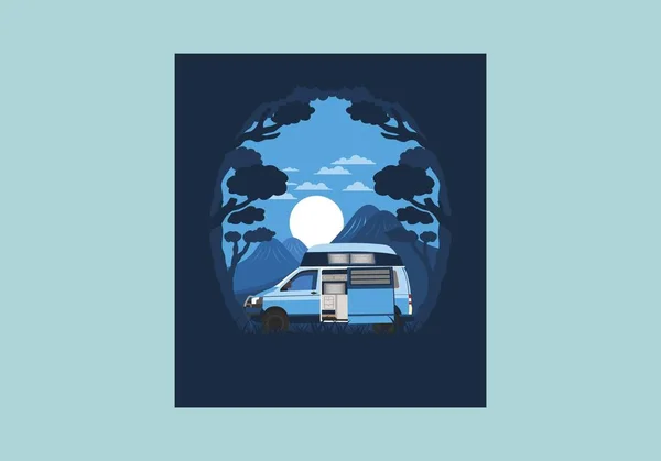 自然の中でCampervanのカラフルなイラストバッジデザイン — ストックベクタ