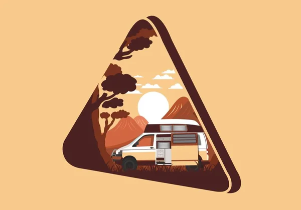 Colorful Illustration Badge Design Campervan Nature — Stock Vector