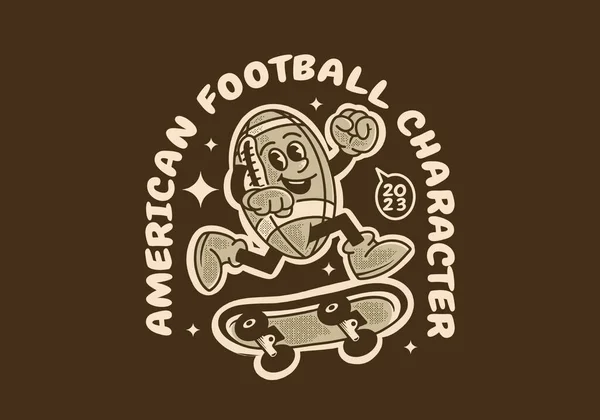 Design Personagem Mascote Vintage Bola Futebol Americano Pulando Skate Board — Vetor de Stock