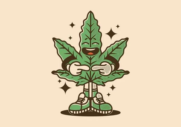Marijuana Leaf Character Design Shy Expression Vintage Style — Stock Vector