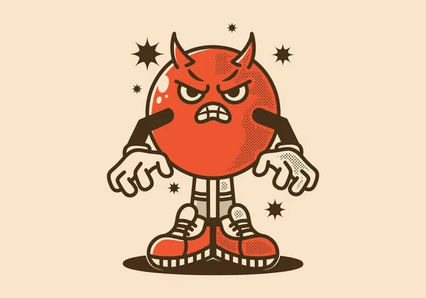 Винтажный Талисман Дизайн Шаровой Головы Дьявола Сердитым Выражением Лица — стоковый вектор