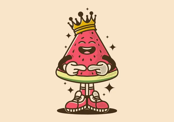 Wassermelone Charakter Trägt Krone Design Mit Schüchternem Ausdruck Vintage Stil — Stockvektor