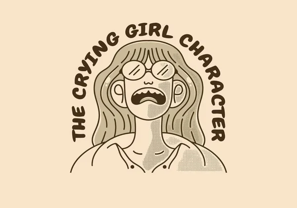 Design Personagem Mascote Vintage Menina Chorando — Vetor de Stock