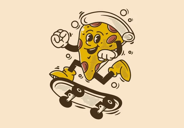 Design Personagem Mascote Vintage Pizza Fatia Saltando Skate — Vetor de Stock