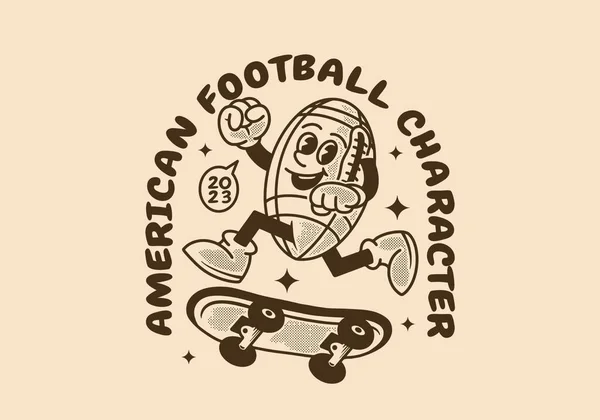 Design Caractère Mascotte Vintage Ballon Football Américain Sautant Sur Planche — Image vectorielle