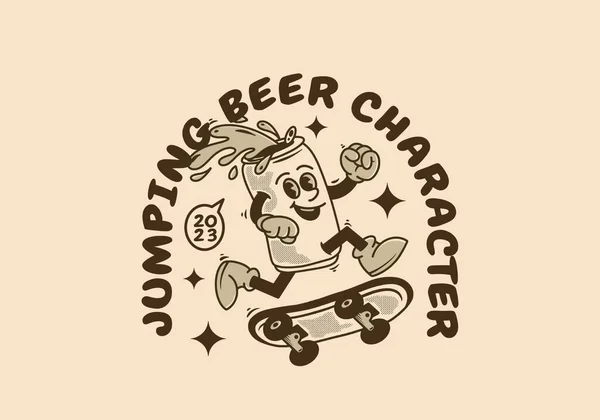 Винтажный Персонаж Талисмана Дизайн Пива Прыгать Скейт Борде — стоковый вектор