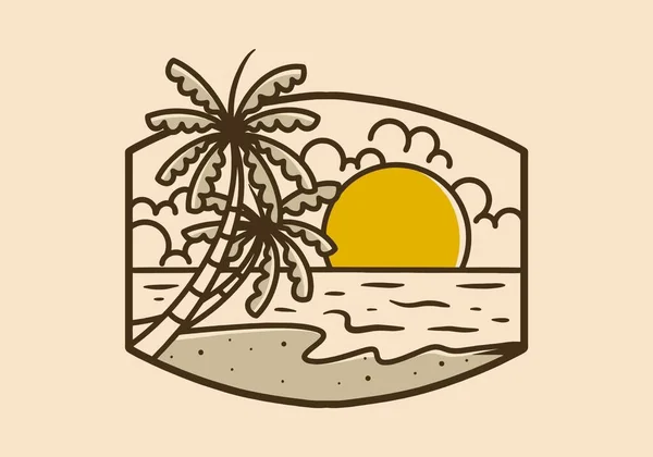 モノラインスタイルのビーチのヴィンテージアートイラスト — ストックベクタ