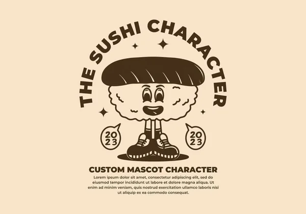Lindo Dibujo Estilo Vintage Del Personaje Mascota Sushi Con Pies — Vector de stock