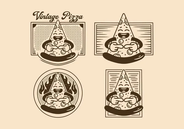 切片披萨的古董插图徽章 — 图库矢量图片