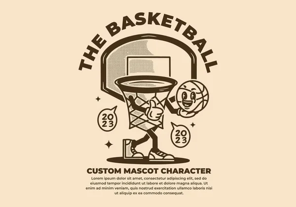 Maskottchen Charakter Design Des Basket Holding Balls Vintage Stil — Stockvektor