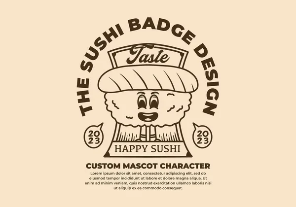 Lindo Dibujo Estilo Vintage Del Personaje Mascota Sushi Con Pies — Vector de stock