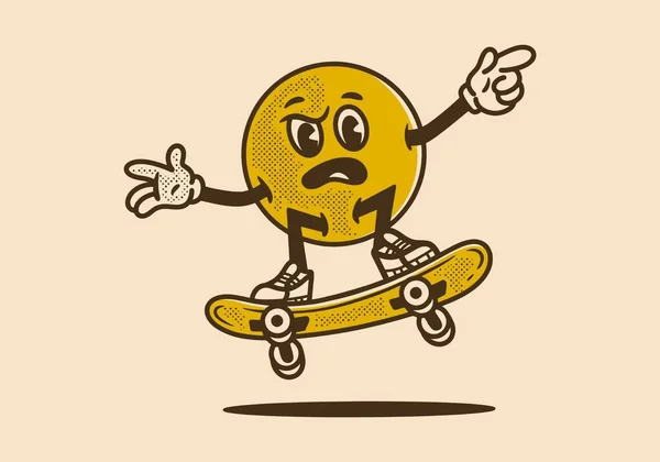 スケートボードを再生するボールヘッドのヴィンテージマスコットキャラクターデザイン — ストックベクタ