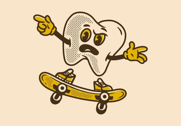 スケートボード上でジャンプ歯のヴィンテージマスコットキャラクターデザイン — ストックベクタ