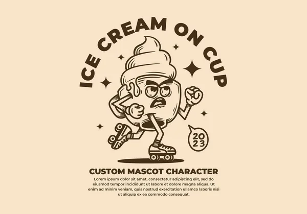 Design Personagem Mascote Sorvete Copo Estilo Vintage — Vetor de Stock