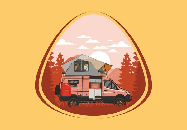 Grand Camping Car Avec Toit Tente Illustration Conception — Image vectorielle