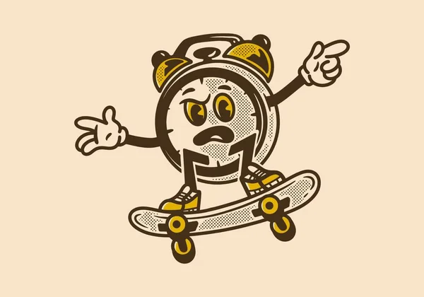 滑板上跳台钟的老式吉祥物人物设计 — 图库矢量图片