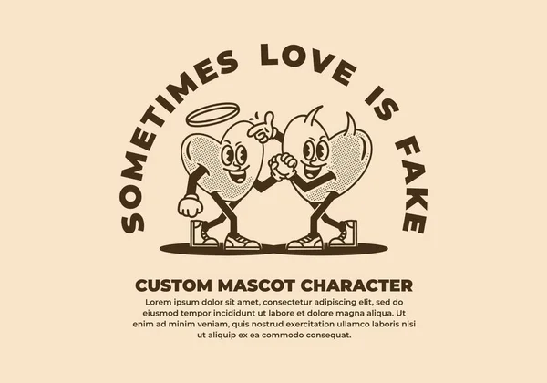 Kalbin Birbirine Aşık Olmasının Klasik Maskot Tasarımı — Stok Vektör