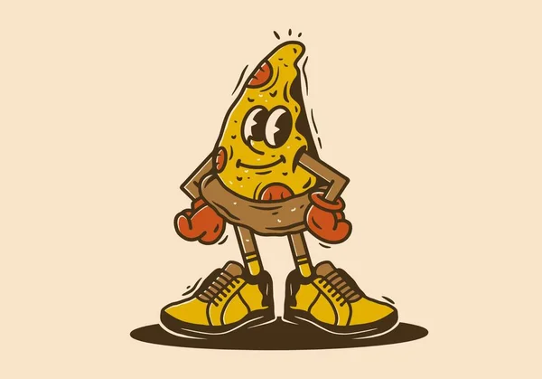 Diseño Del Personaje Mascota Una Rebanada Pizza Posición Vertical — Archivo Imágenes Vectoriales