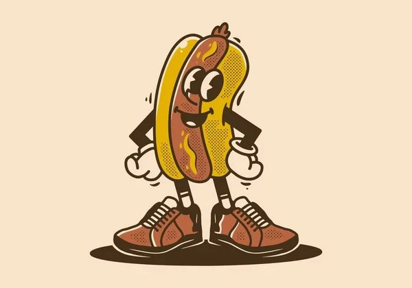 Disegno Del Carattere Della Mascotte Hotdog Posizione Eretta — Vettoriale Stock