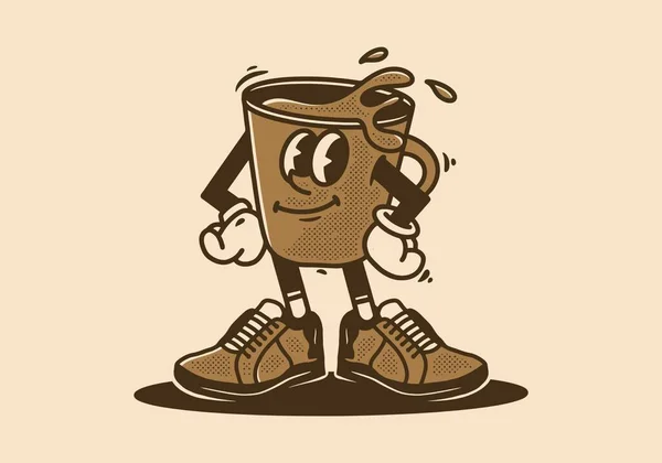 站直的咖啡杯的吉祥物特征设计 — 图库矢量图片