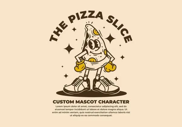Vintage Σχεδιασμό Χαρακτήρα Μασκότ Της Πίτσας Φέτα — Διανυσματικό Αρχείο