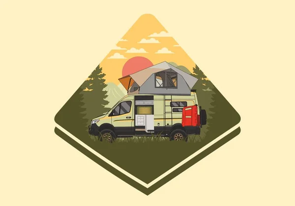 Large Camper Van Roof Tent Illustration Design — Stock Vector