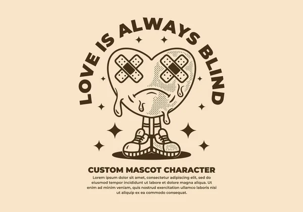 Vintage Mascot Character Heart Sad Expression — Stock Vector