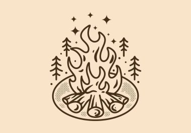 Renkli bir şenlik ateşinin mono çizgisi resim tasarımı