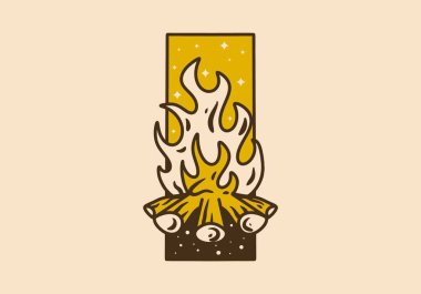 Renkli bir şenlik ateşinin mono çizgisi resim tasarımı